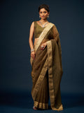 Olive Green Tissue Saree with Sequin Zari Lace