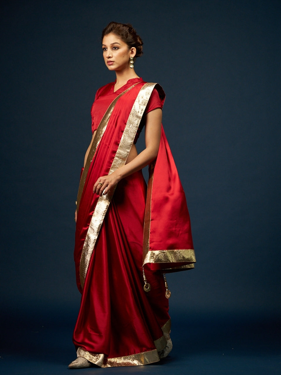 Maroon Satin Saree with Golden Gotta Patti Lace