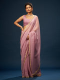 Plum Lavender Satin Saree with Cut Dana Lace