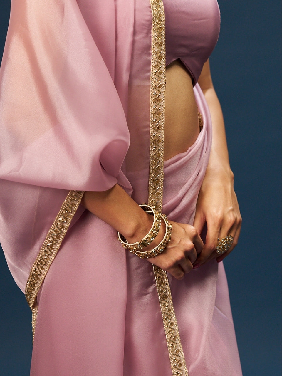 Plum Lavender Satin Saree with Cut Dana Lace