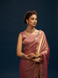 Gold Pink Soft Satin Saree with Zari Border & Latkan