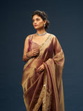 Rose Dust Gold Pink Organza Saree with Zari Border
