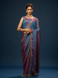 Bluish Lilac Satin Saree with Heavy Cut Dana Lace