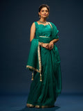 Foxtons Green Tissue Saree with Zari Sequin Lace