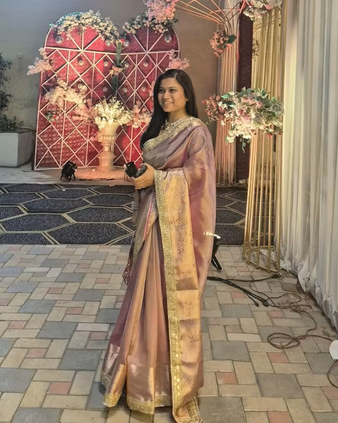 Janhvi Kapoor Inspired Pink Tissue Silk Saree
