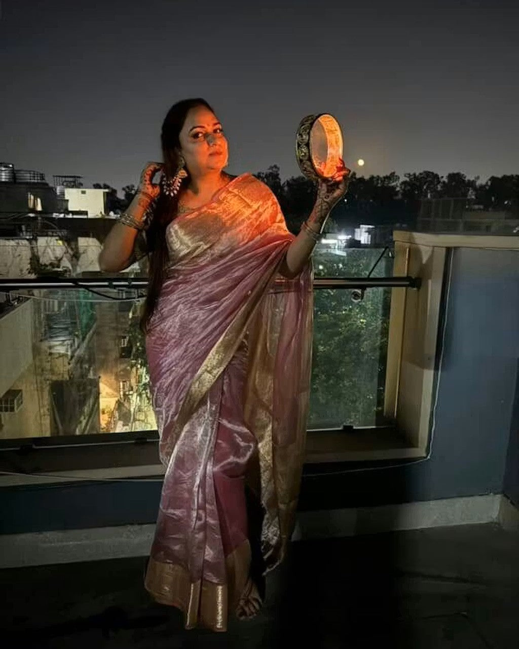 Janhvi Kapoor Inspired Pink Tissue Silk Saree