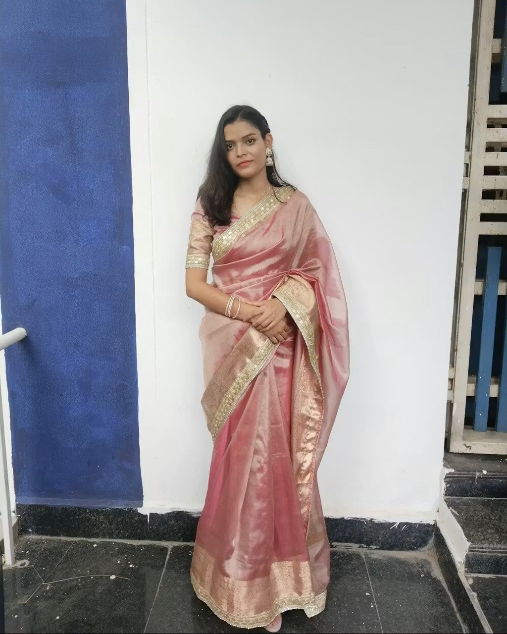 Janhvi Kapoor Inspired Pink Tissue Silk Saree
