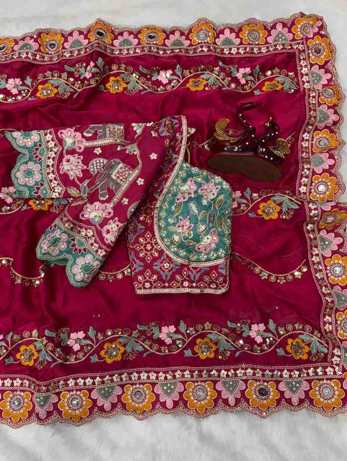 Rangoli Silk with Sequence & Embroidery Work with Real Mirror Saree