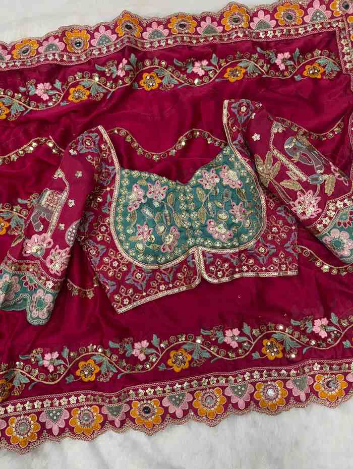 Rangoli Silk Sequence Embroidery Worked Designer Saree