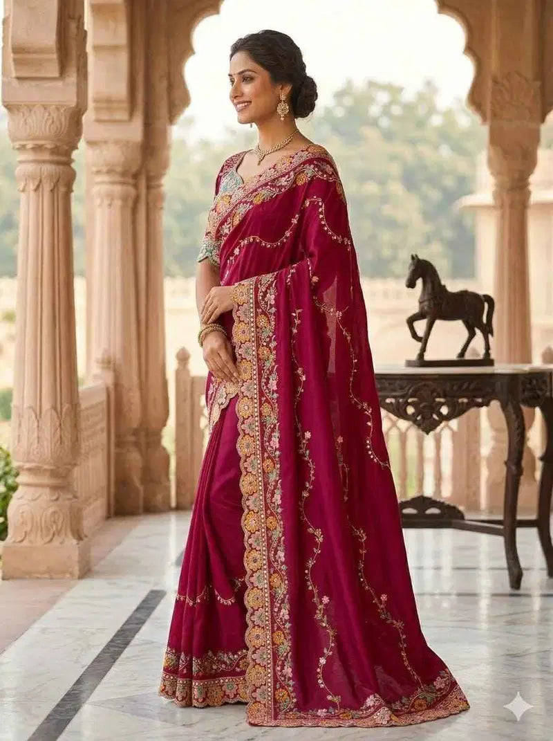 Rangoli Silk with Sequence & Embroidery Work with Real Mirror Saree