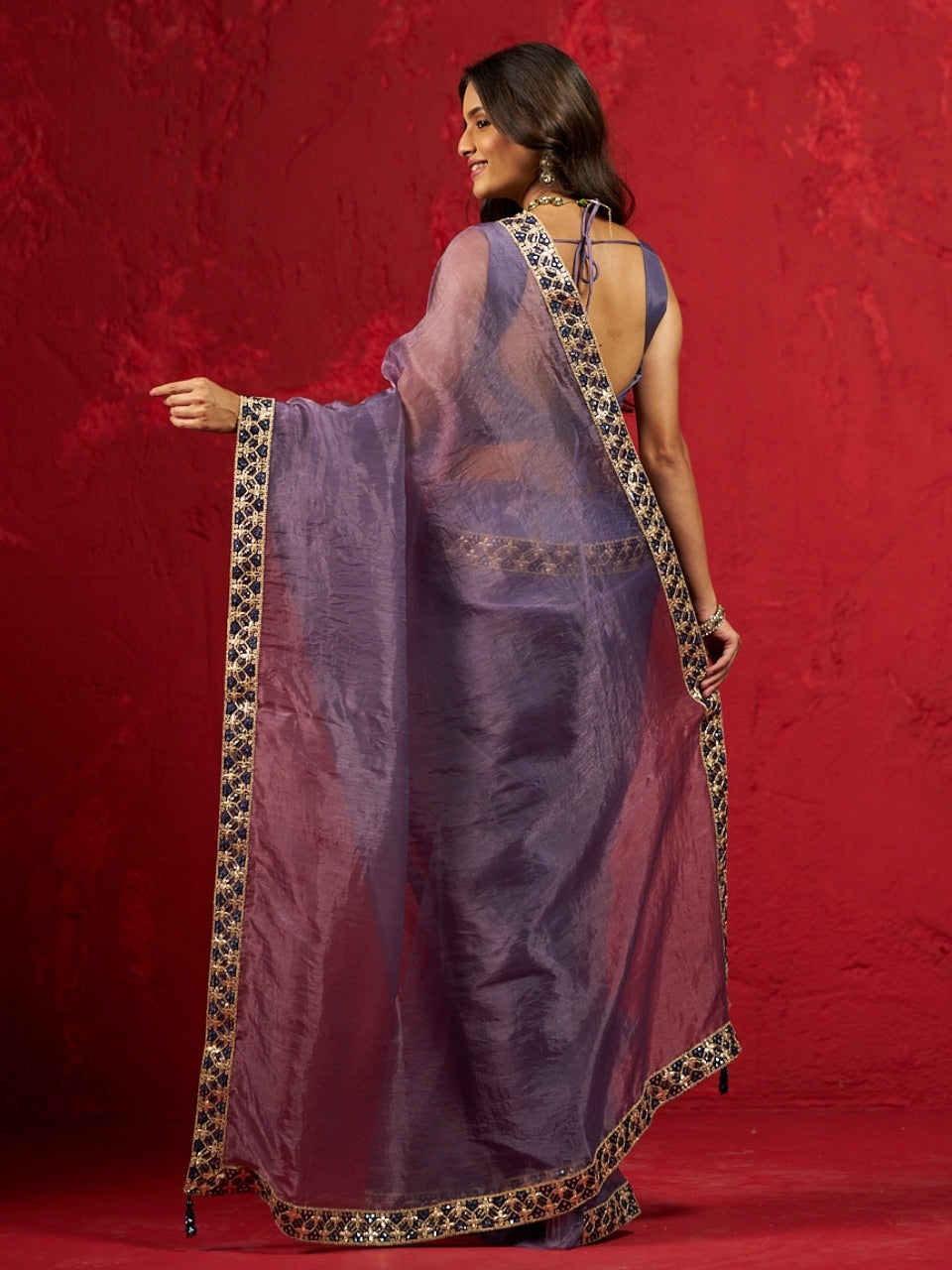 Indigo Blue Tissue Saree with Heavy Sequin Lace