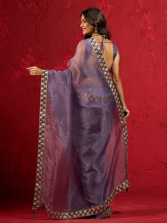 Indigo Blue Tissue Saree with Heavy Sequin Lace