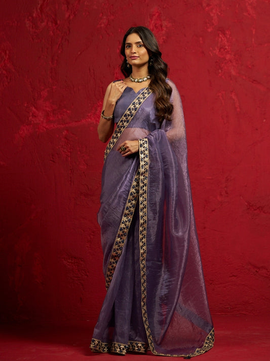 Indigo Blue Tissue Saree with Heavy Sequin Lace