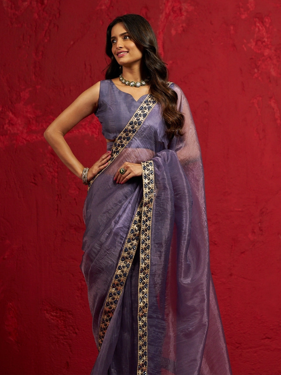 Indigo Blue Tissue Saree with Heavy Sequin Lace