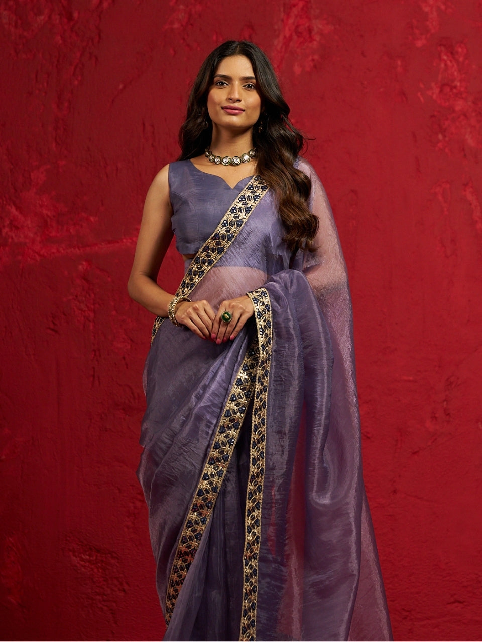 Indigo Blue Tissue Saree with Heavy Sequin Lace