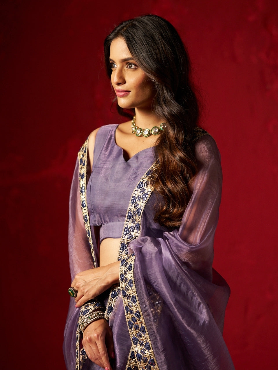 Indigo Blue Tissue Saree with Heavy Sequin Lace