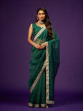Foxtons Green Tissue Saree with Sequin Zari Lace
