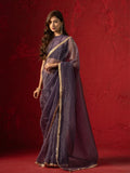 Imperial Purple Tissue Saree with Sequin Lace & Latkan