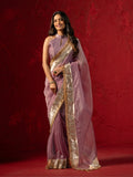 Lavender Shimmery Tissue Saree with Gotta Patti & Jaipuri Lace