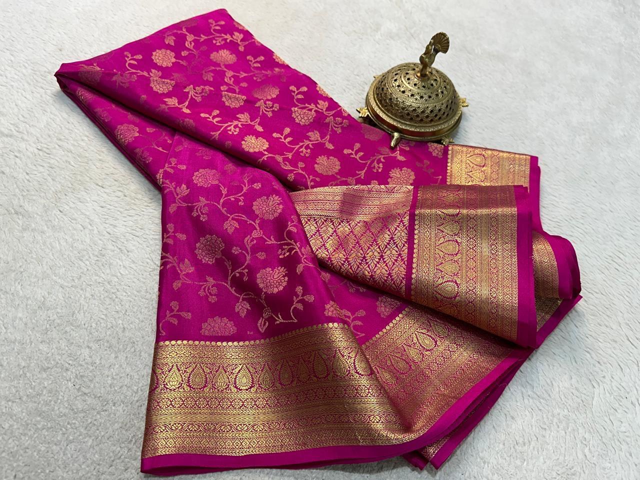 Elegance Redefined: Silk Brocade Saree with Exquisite Gold & Silver Zari Weaving