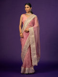 Puce Pink Shimmery Tissue Saree with Embossed Sequin Lace