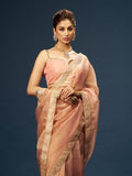 Apricot Orange Tissue Saree with Zari Mirror Lace