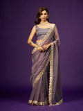 Purple Green Dual Tone Organza Saree with Moti & Sequin Lace