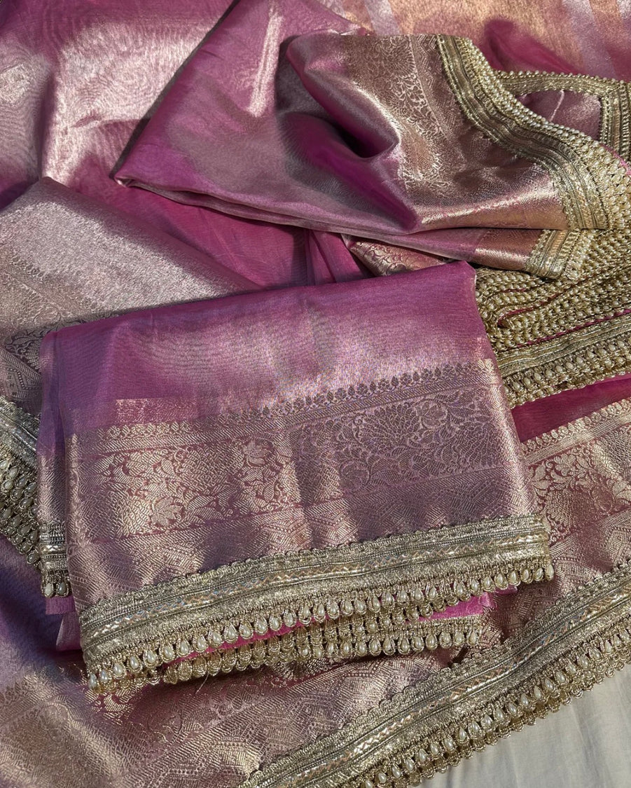 Janhvi Kapoor Inspired Pink Tissue Silk Saree