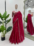 Rani Pink Shimmery Tissue Silk Designer Saree