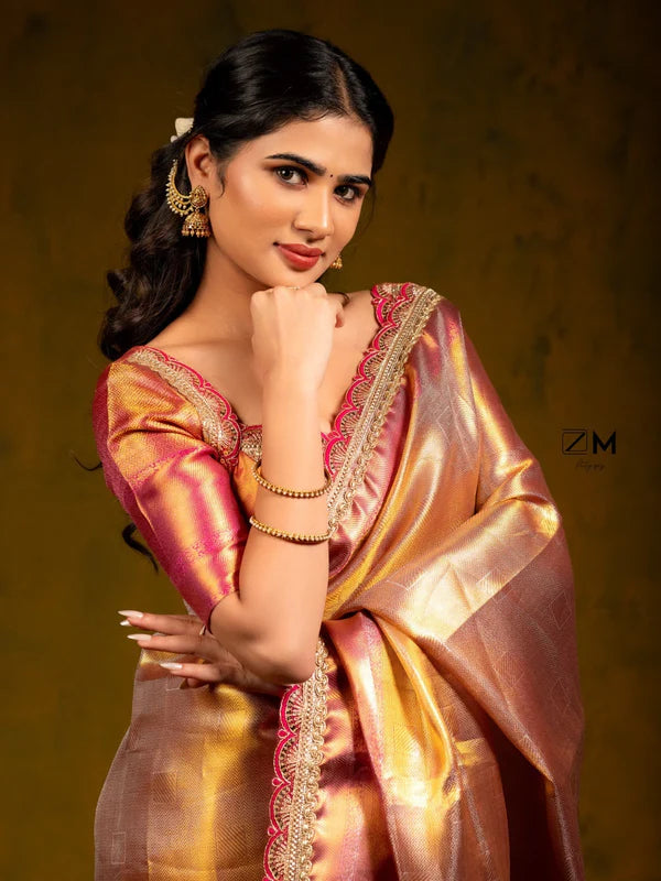 Dual Shaded Kanjivaram Tissue Silk Designer Saree