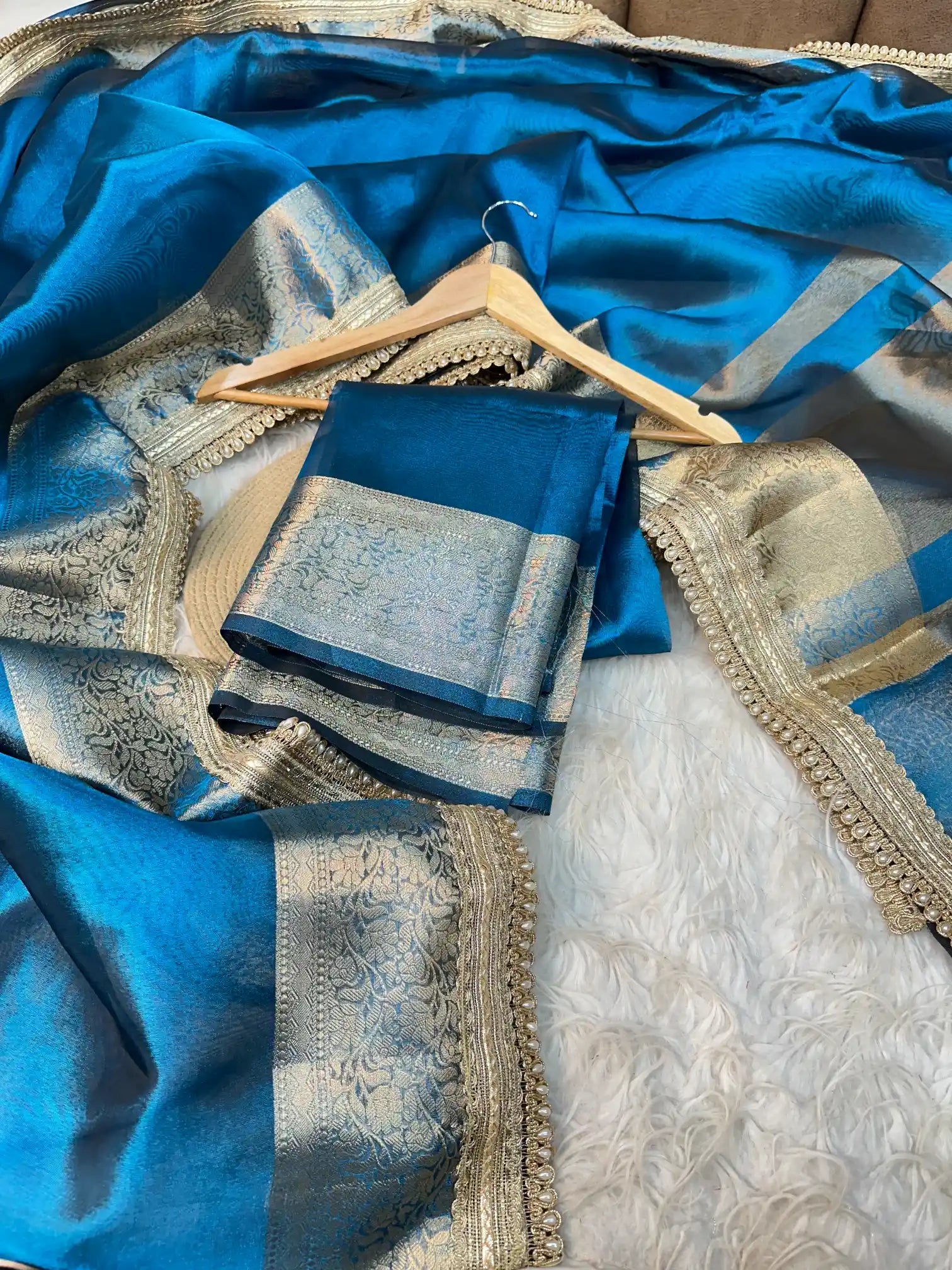 Emerald Blue Soft Tissue Silk Banarasi Saree