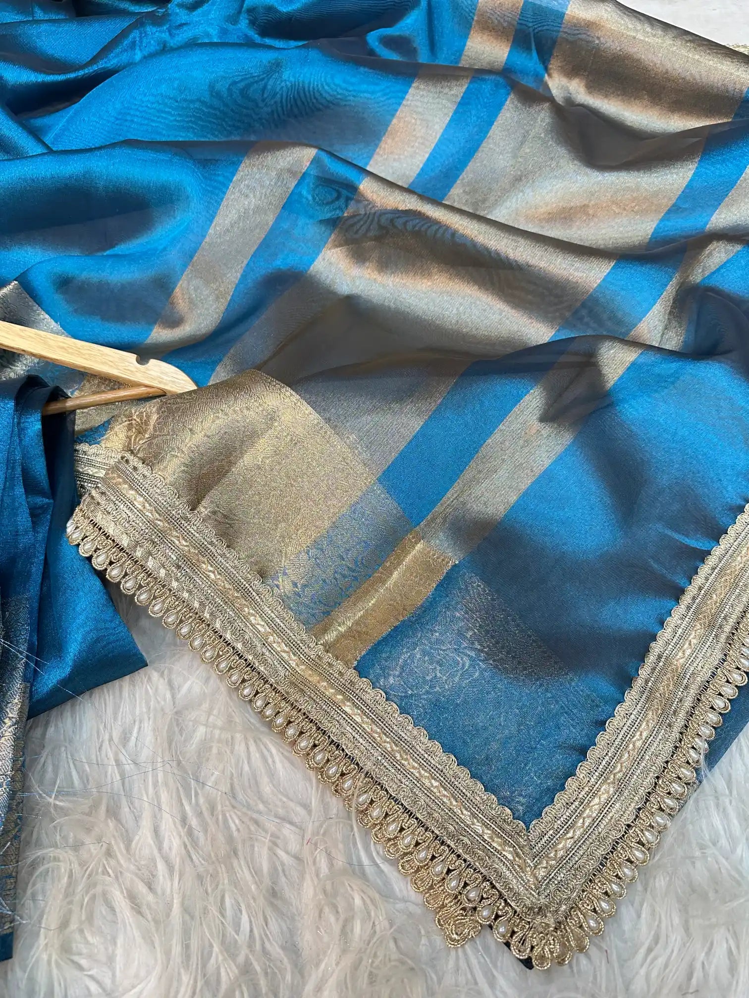 Emerald Blue Soft Tissue Silk Banarasi Saree