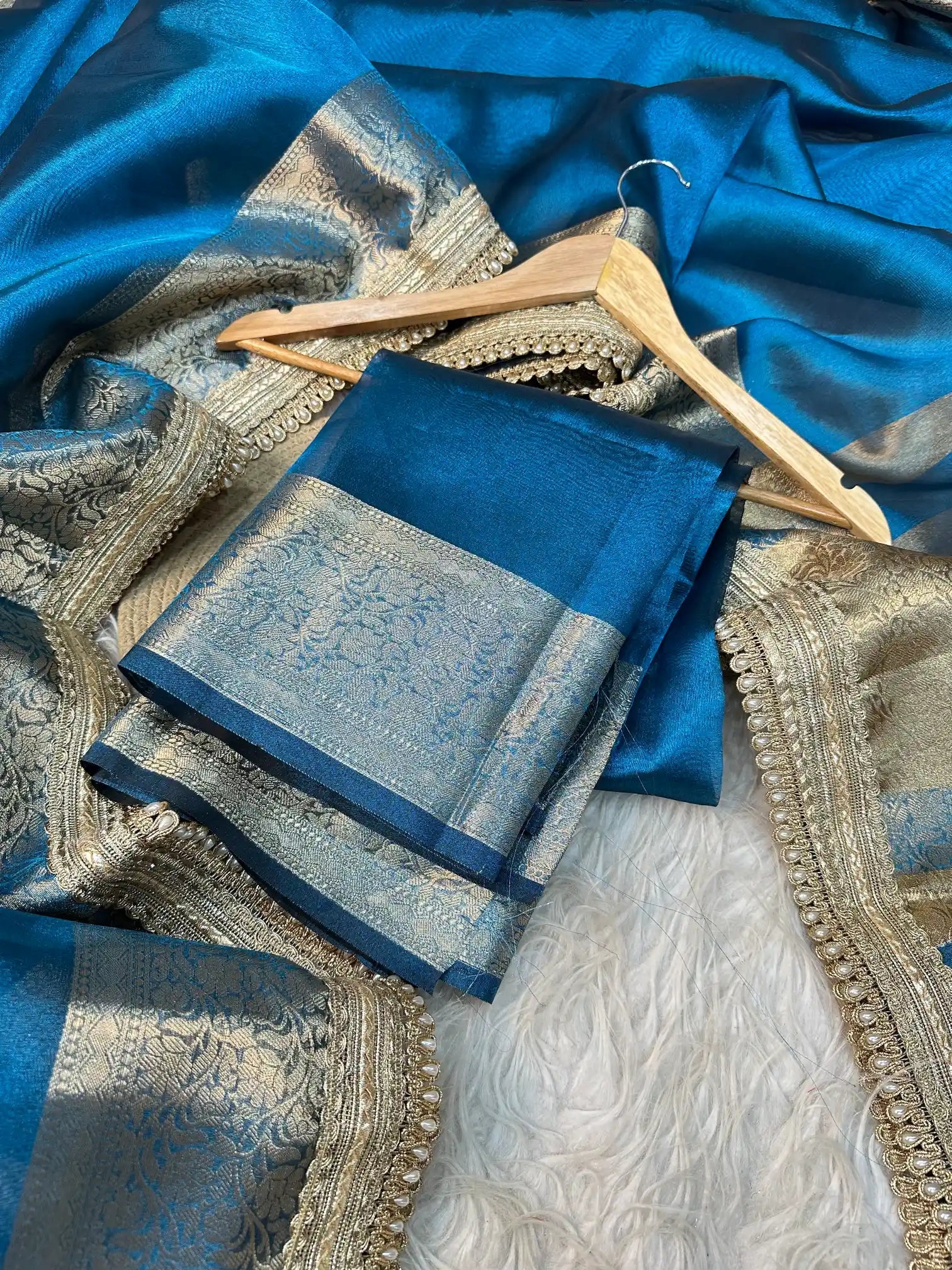 Emerald Blue Soft Tissue Silk Banarasi Saree