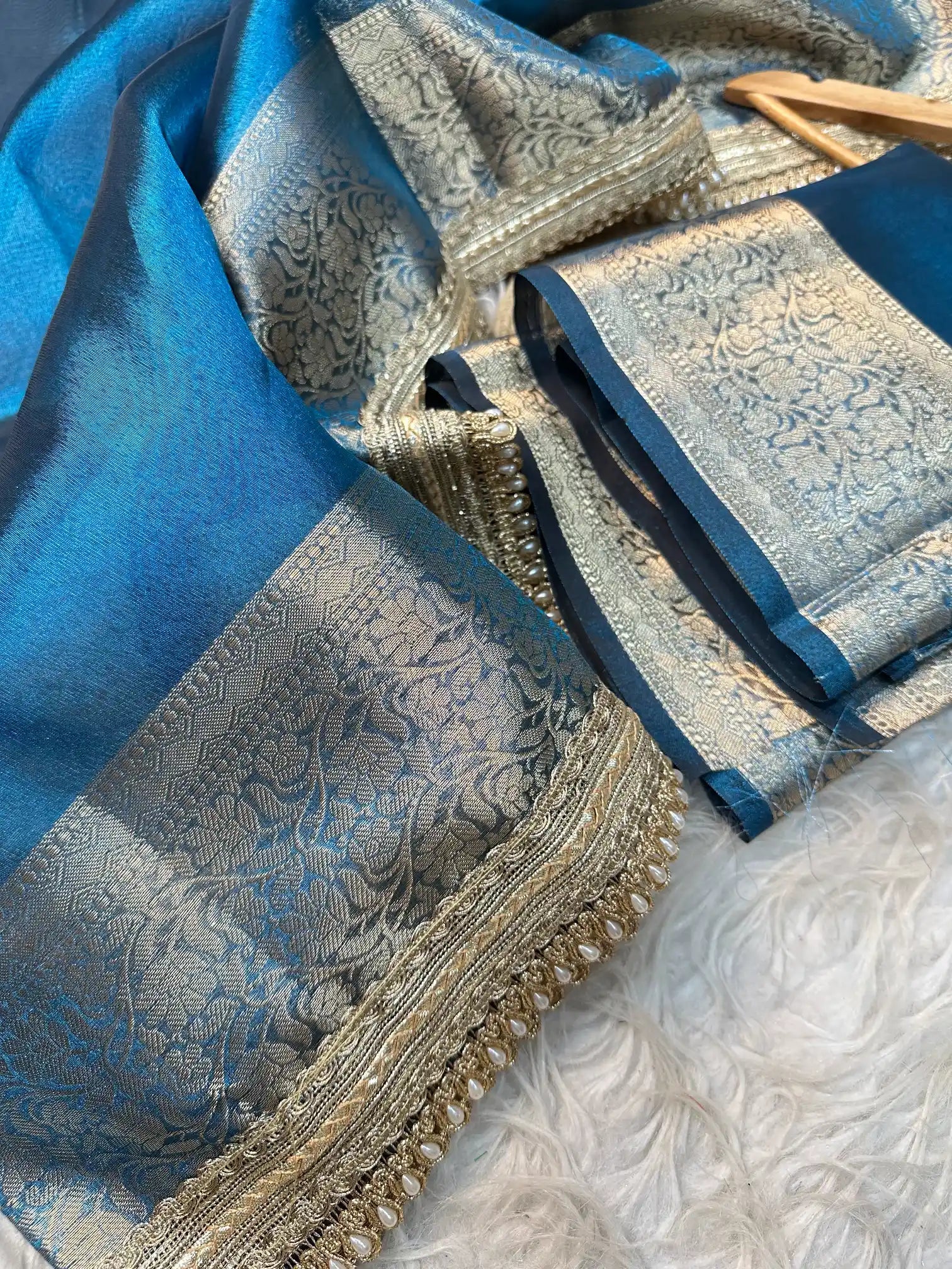 Emerald Blue Soft Tissue Silk Banarasi Saree