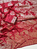 Rani Pink Banarasi Jacquard Saree with Grand Peacock Zari Border & Blouse Piece
