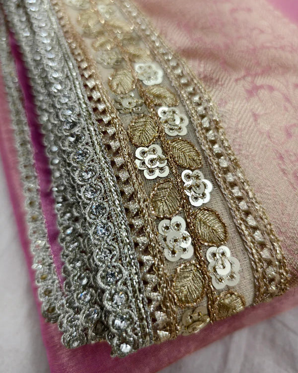 Janhvi Kapoor Inspired Pink Tissue Silk Saree