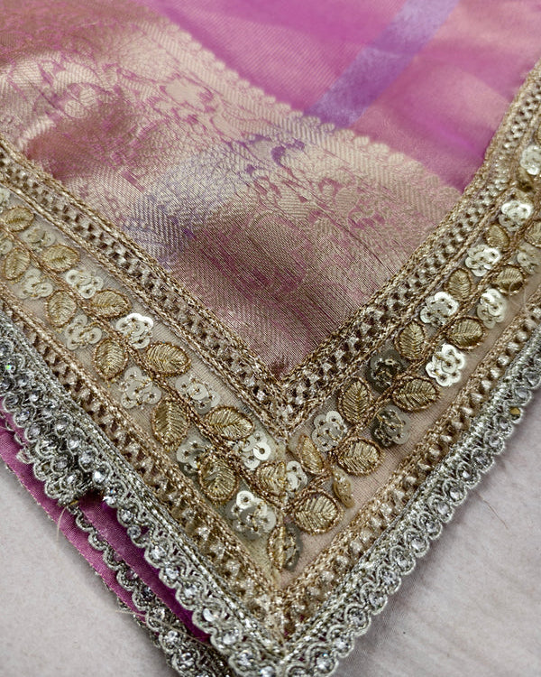 Janhvi Kapoor Inspired Pink Tissue Silk Saree