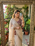 Ivory White Designer Saree with Maroon Embroidered Blouse