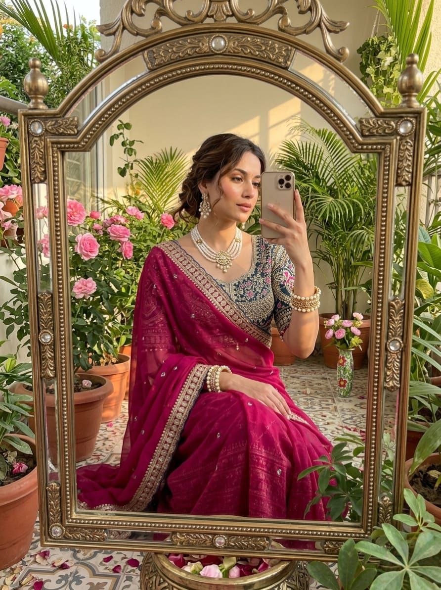 Rani Pink Designer Saree with Heavy Embroidered Blouse