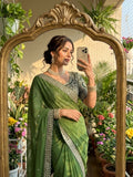 Olive Green Embroidered Designer Saree with Sequins Work Blouse
