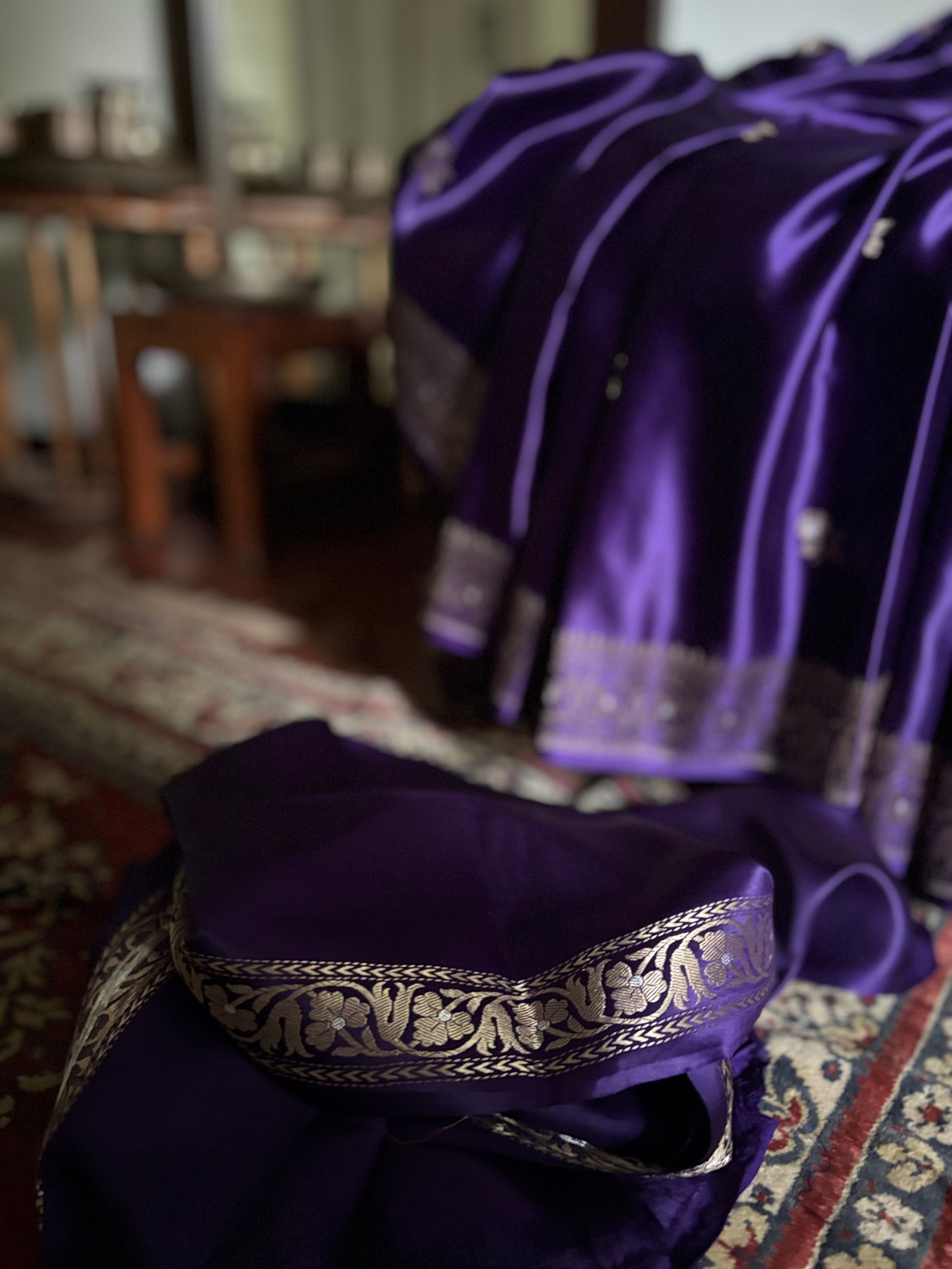 Rohini - Purple Banarasi Silk Saree with Silver Zari Border & Butta Weave
