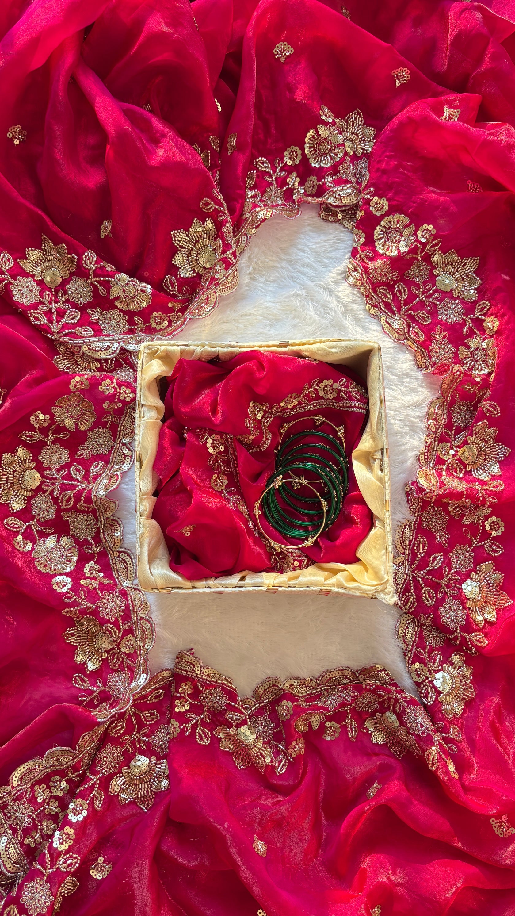 Royal Red Satin Saree with Heavy Gold Floral Embroidery