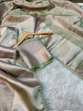 Neon Green Dual Shaded Glass Tissue Silk Moti Lace Designer Banarasi Saree
