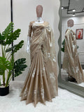 Elegant Ivory Shimmery Tissue Silk Saree with Floral Sequins Work
