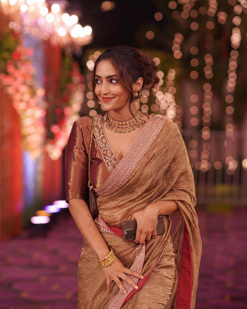 Reba Mam Inspired Crush Tissue Saree