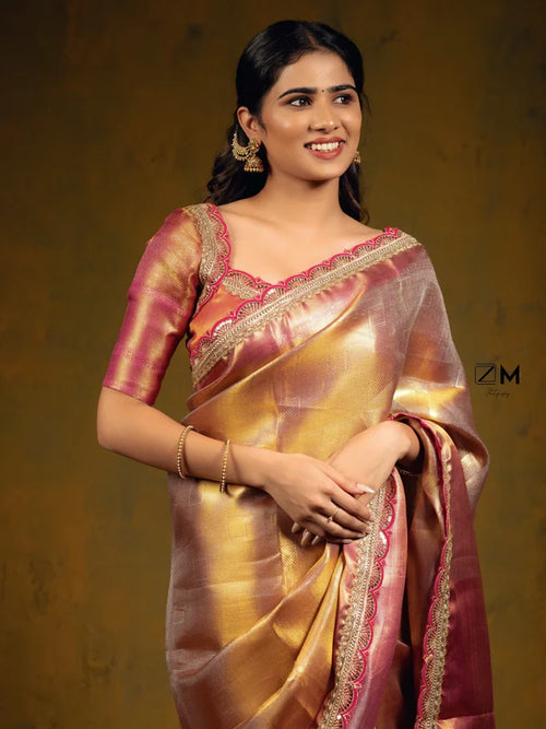 Dual Shaded Kanjivaram Tissue Silk Designer Saree