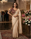 Ivory White Designer Saree with Maroon Embroidered Blouse