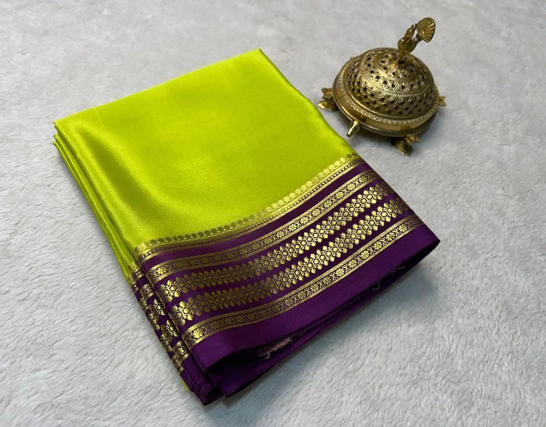 Garden Glow: Pure Silk Saree with Leafy Contrast Borders