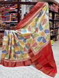 Heritage Weaves: Tussar Handprint Sarees with Rich Kanchi Pallu in Red