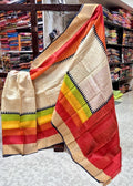 Tussar Handprint Sarees with Elegant Kanchi Pallu in White